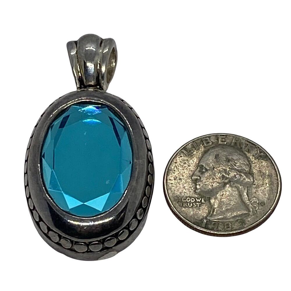 Fashion 2" Silver Metal Pendant Faceted Aquamarine Glass Stone Loop Women Gift - Picture 9 of 12